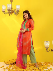 Ruksaar Orange Jacquard Suit Set