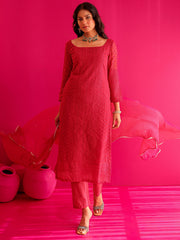Diya Hot Pink Embroidered Straight Suit Set