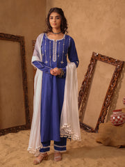 Royal Blue Mirror Work Cotton Kurta Set