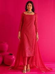 Diya Hot Pink Embroidered Straight Suit Set