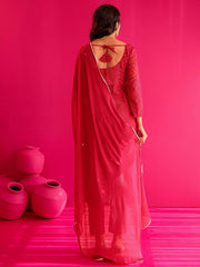 Diya Hot Pink Embroidered Straight Suit Set