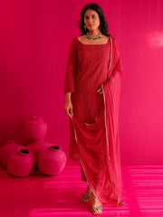 Diya Hot Pink Embroidered Straight Suit Set