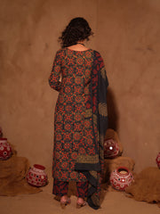Black Ajrakh Hand Block Print Cotton Kurta Set