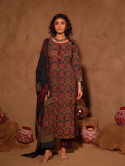 Black Ajrakh Hand Block Print Cotton Kurta Set