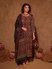 Black Ajrakh Hand Block Print Cotton Kurta Set