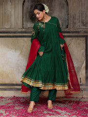 Green Chanderi Gota Work Anarkali Suit Set