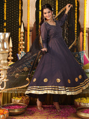 Gray Gota Work Anarkali Suit Set