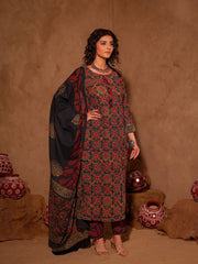 Black Ajrakh Hand Block Print Cotton Kurta Set