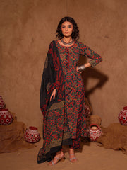 Black Ajrakh Hand Block Print Cotton Kurta Set