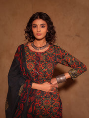 Black Ajrakh Hand Block Print Cotton Kurta Set