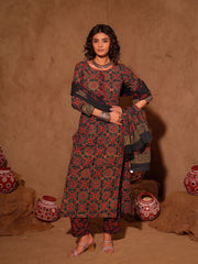 Black Ajrakh Hand Block Print Cotton Kurta Set