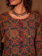 Black Ajrakh Hand Block Print Cotton Kurta Set
