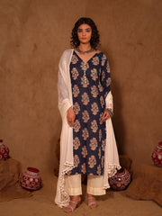 kashish Blue Floral Boota Print Cotton Kurta Set