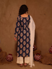 kashish Blue Floral Boota Print Cotton Kurta Set