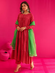 Aahana Hot Pink Hand Sequins Work Anarkali Suit Set
