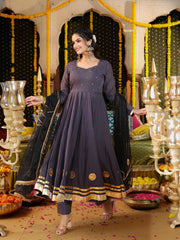 Gray Gota Work Anarkali Suit Set