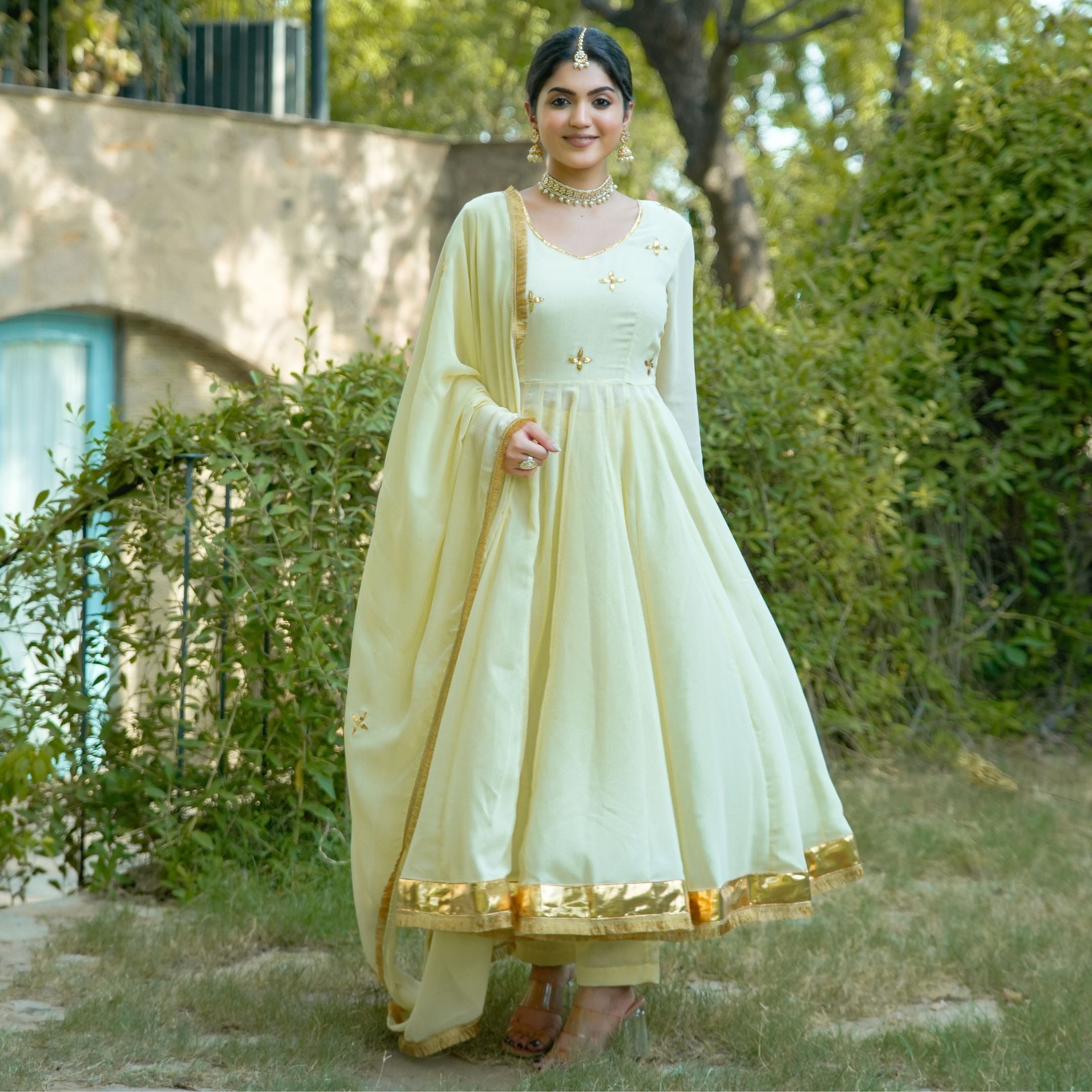 Asheera Georgette Lemon Gota Hand Work Anarkali Suit Set