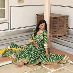 Heena Green Lehriya Anrakali Suit Set