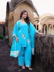 Parinda Blue Mul Chanderi Hand Embroidered Farsi Set