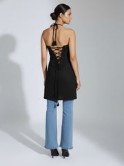 Black Pure Cotton Halter Neck Kurti