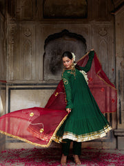 Green Chanderi Gota Work Anarkali Suit Set