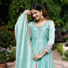 Blue Zardozi Work Chiffon Anarkali Suit Set