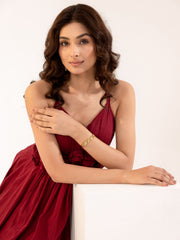 Ruby - Burgundy Cotton Midi Dress with Rosette Detail