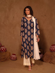 kashish Blue Floral Boota Print Cotton Kurta Set