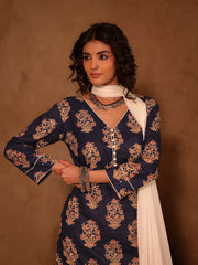 kashish Blue Floral Boota Print Cotton Kurta Set