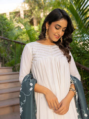 Asheera White Mul Cotton Anarkali Suit Set