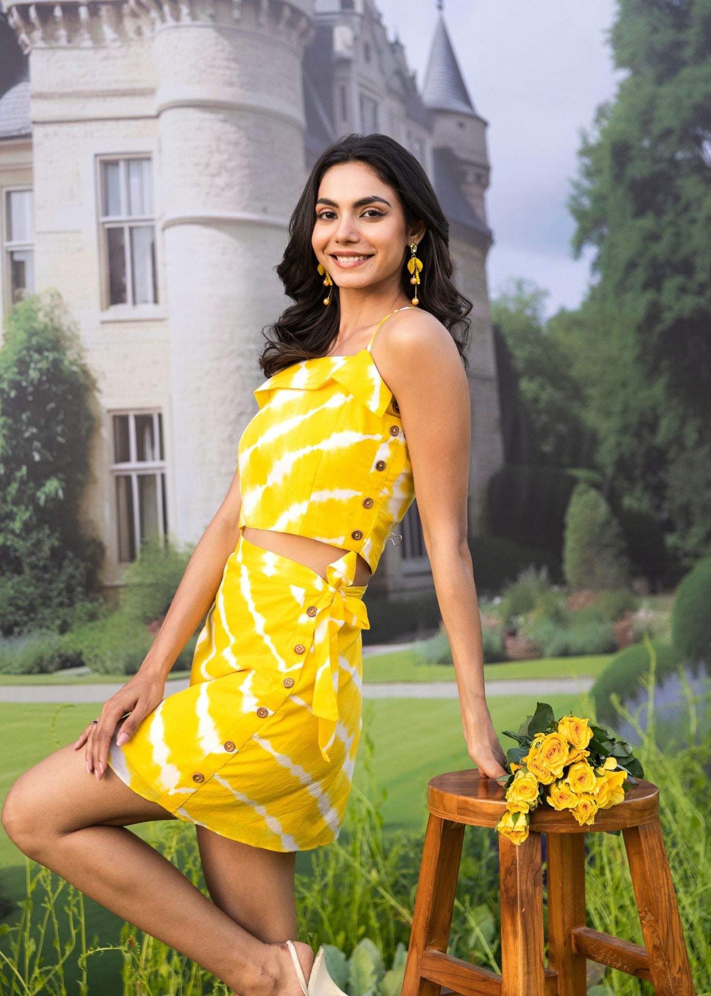 Yellow Tie-Dye Cotton Crop Top with Skirt – ASHEERA