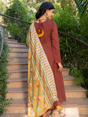 Maroon Mul Cotton Appliqué Work Anarkali Suit Set