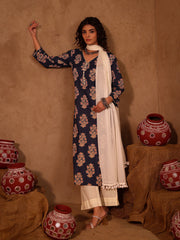 kashish Blue Floral Boota Print Cotton Kurta Set
