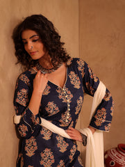 kashish Blue Floral Boota Print Cotton Kurta Set