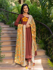 Maroon Mul Cotton Appliqué Work Anarkali Suit Set