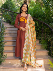 Maroon Mul Cotton Appliqué Work Anarkali Suit Set
