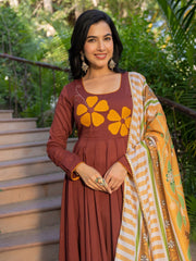 Maroon Mul Cotton Appliqué Work Anarkali Suit Set