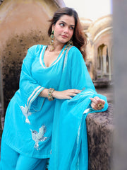 Parinda Blue Mul Chanderi Hand Embroidered Farsi Set