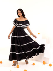 Black Off-Shoulder Cotton Maxi Dress