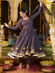 Gray Gota Work Anarkali Suit Set