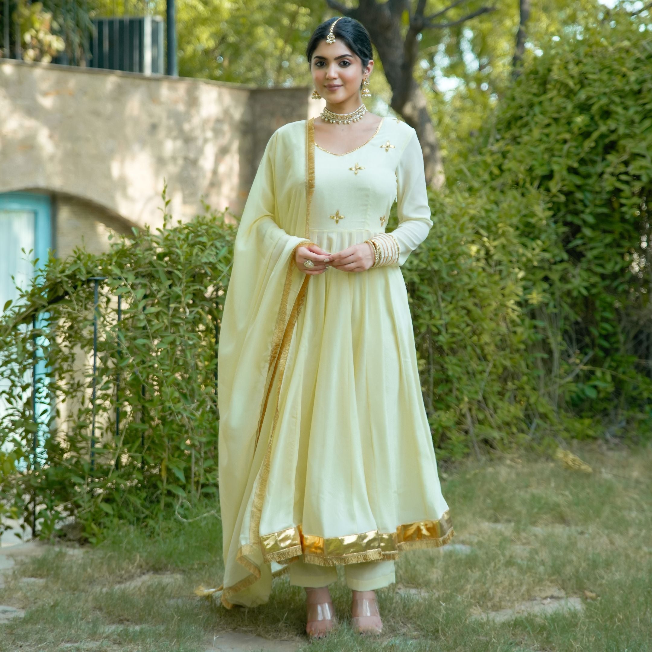 Asheera Georgette Lemon Gota Hand Work Anarkali Suit Set