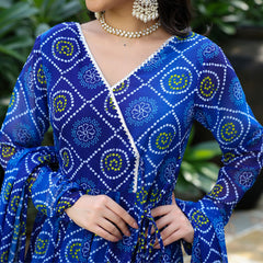 Blue Bandhani Anarkali Suit Set