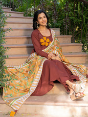Maroon Mul Cotton Appliqué Work Anarkali Suit Set