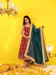Wine Jacquard Anarkali Suit Set