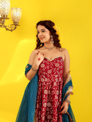 Wine Jacquard Anarkali Suit Set