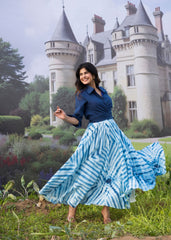 Pure cotton Solid Shirt with Long Tie Dye Skirt