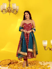 Wine Jacquard Anarkali Suit Set