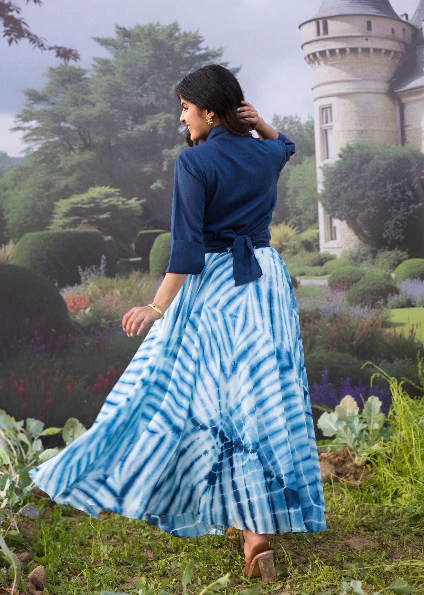Pure cotton Solid Shirt with Long Tie Dye Skirt – ASHEERA
