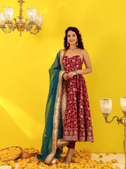 Wine Jacquard Anarkali Suit Set