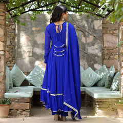 Royal Blue Lace Work Anarkali Suit Set